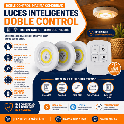 Pack de 3 Luces LED Adhesivas con Control Remoto y Temporizador para Cocina, Armarios y Pasillos