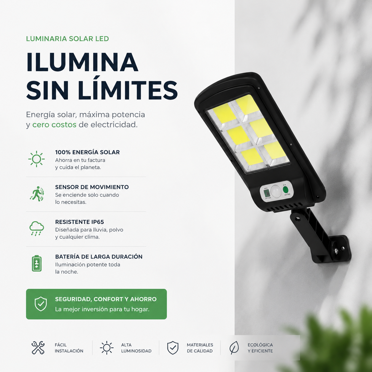 Alumbrado LED Solar 22.5 cm – Eficiente y Sin Cables